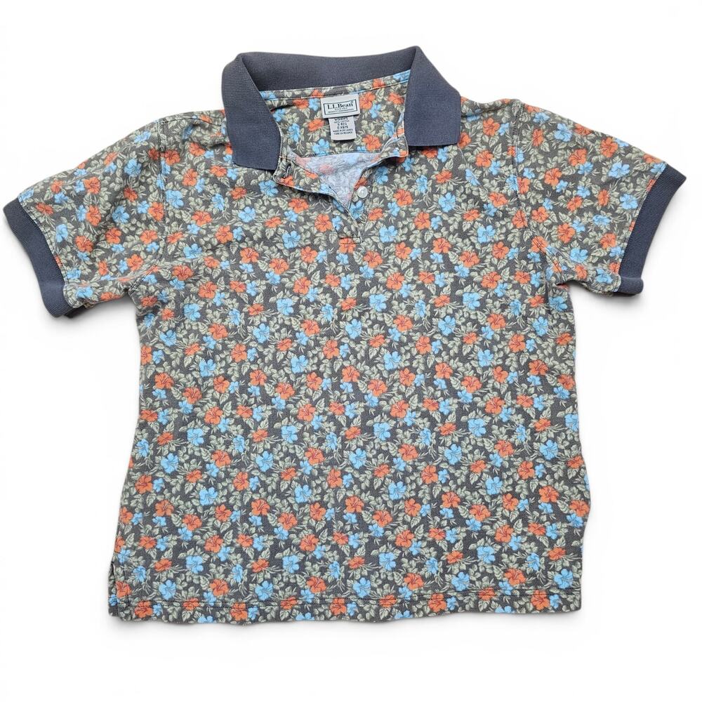 L.L.BEAN Floral Print Polo Shirt Women's S Short Sleeve Casual Cottagecore